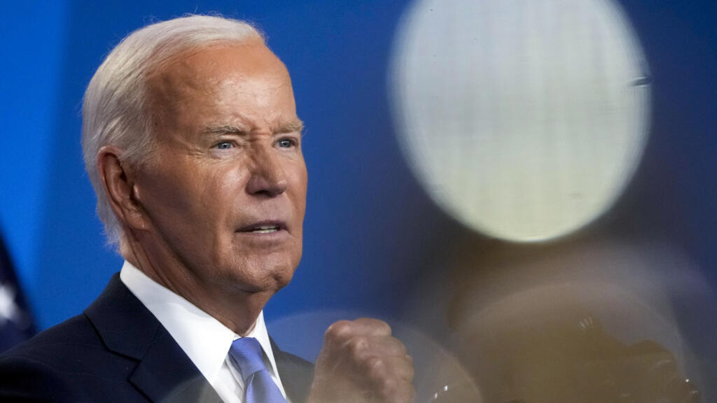Le président Joe Biden s'exprime lors d'une conférence de presse le dernier jour du sommet de l'OTAN à Washington, le 11 juillet 2024.