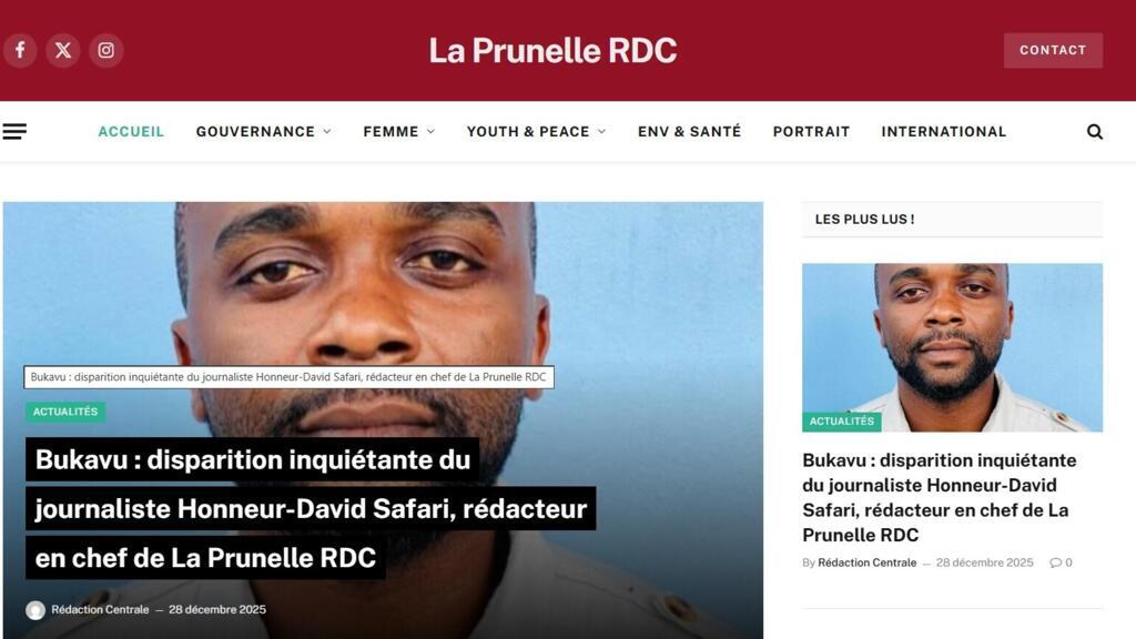 RDC: disparition de Honneur David Safari, journaliste de «La Prunelle RDC» à Bukavu