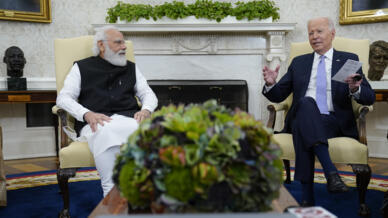 Tổng thống Mỹ Joe Biden (P) tiếp thủ tướng Ấn Độ Narendra Modi tại Nhà Trắng, Washington, Hoa Kỳ, ngày 24/09/2021.
