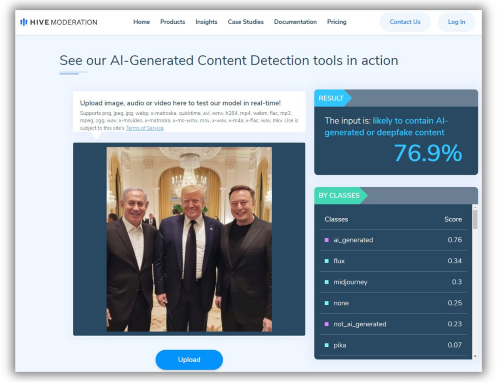 Le détecteur Hive Moderation parvient à détecter, en partie, la supercherie.