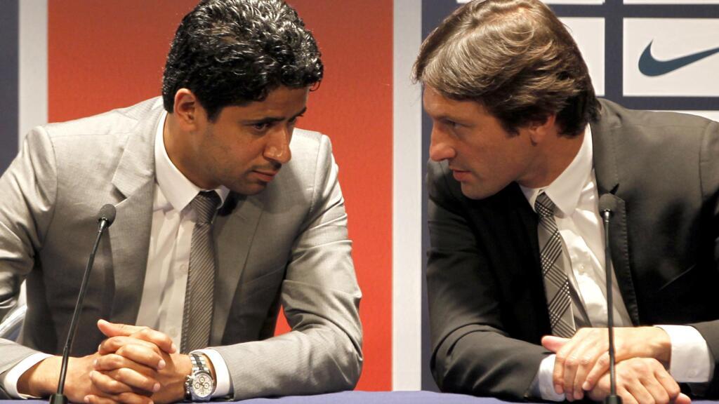 Le président du PSG, le Qatarien Nasser AL-Khelaïfi, et le directeur sportif du club, le Brésilien Leonardo. (Image d'illustration) 