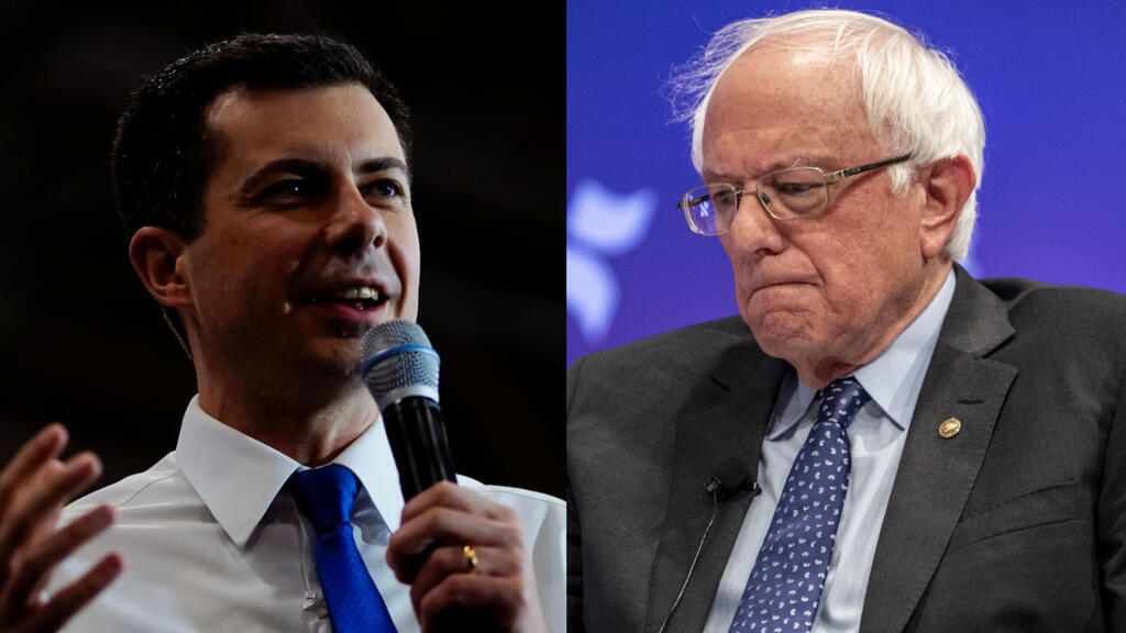 A gauche, Pete Buttigieg, à droite Bernie Sanders.