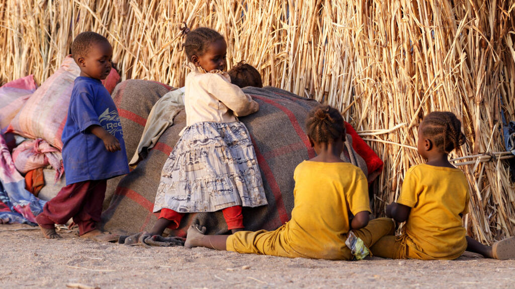 Displaced children living in the Zamzam displacement camp, shelter in the town of Tawila, North Darfur, Sudan, following Rapid Support Forces (RSF) attacks on 16 April 2025.