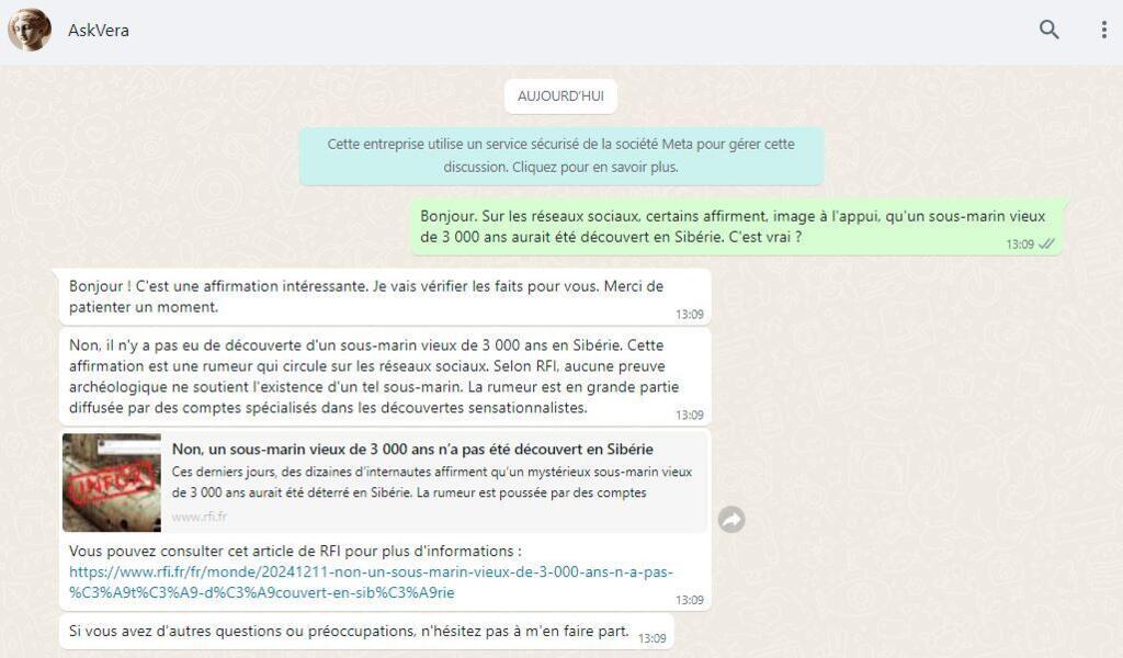 Il est possible de contacter Vera par WhatsApp, partout dans le monde, simplement en lui envoyant un message.