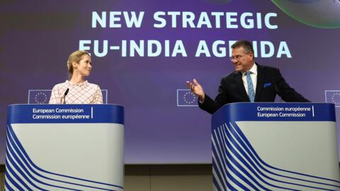 European Commission's High Representative for Foreign Affairs Kallas and Commissioner for Trade Sefcovic hold a press conference in Brussels