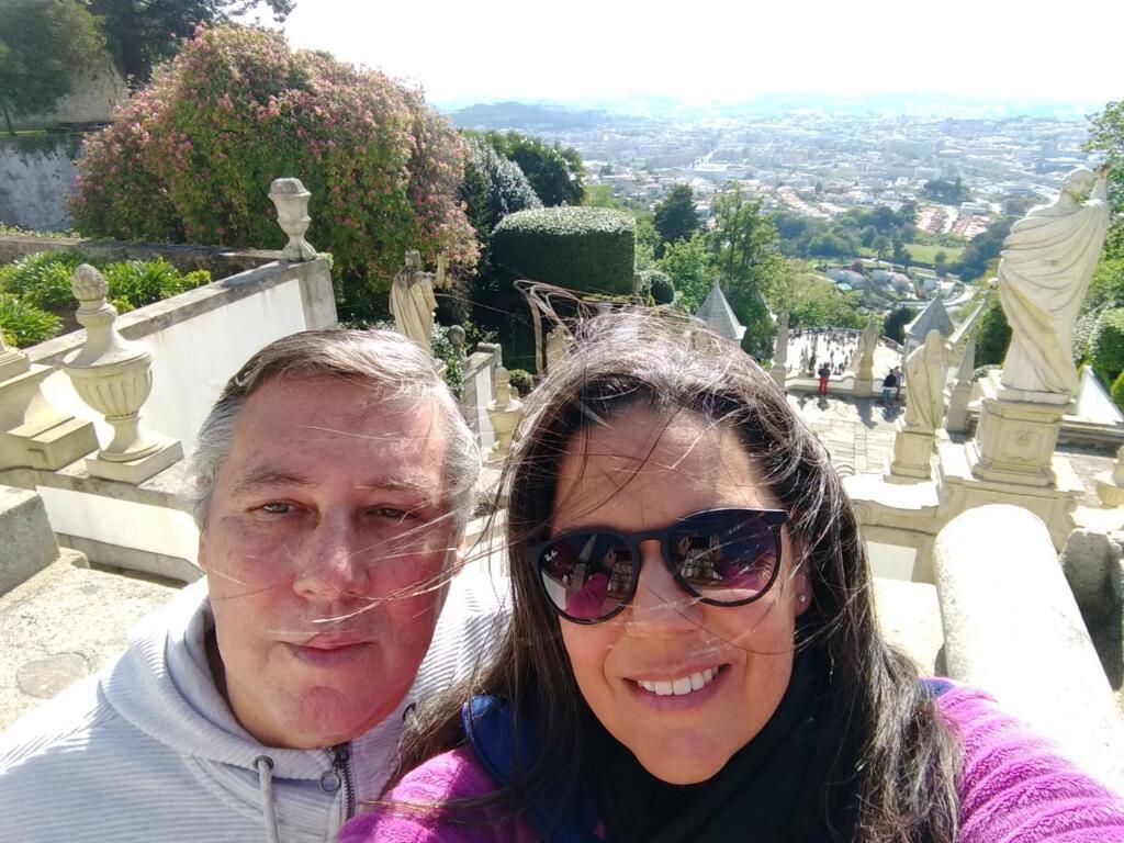 Em Braga, Ana Cláudia Villaça com o marido Augusto Tavares
