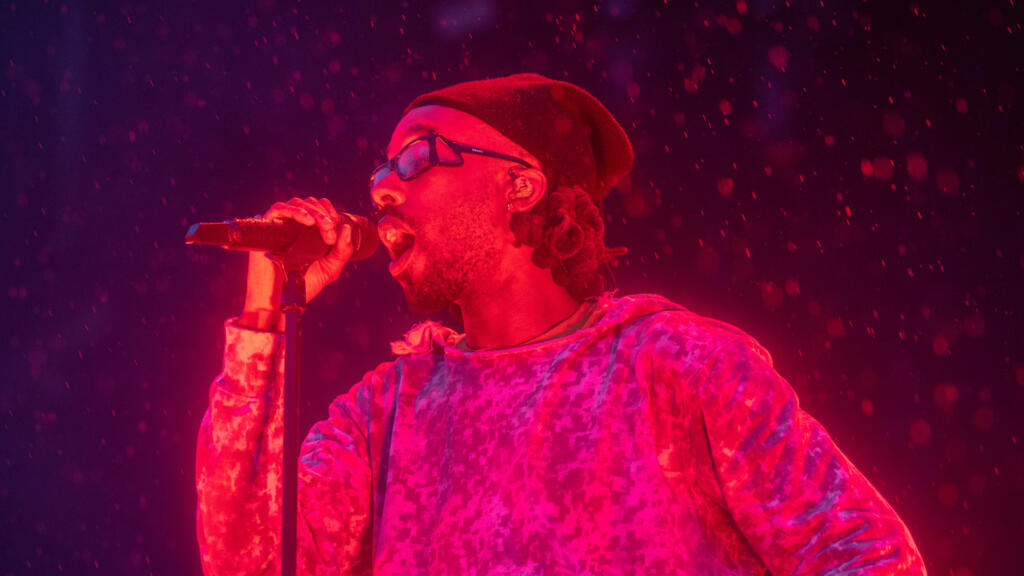 Le chanteur français Luidji se produit lors du 33e festival de musique « Les Vieilles Charrues » à Carhaix-Plouguer, dans l'ouest de la France, le 19 juillet 2025.