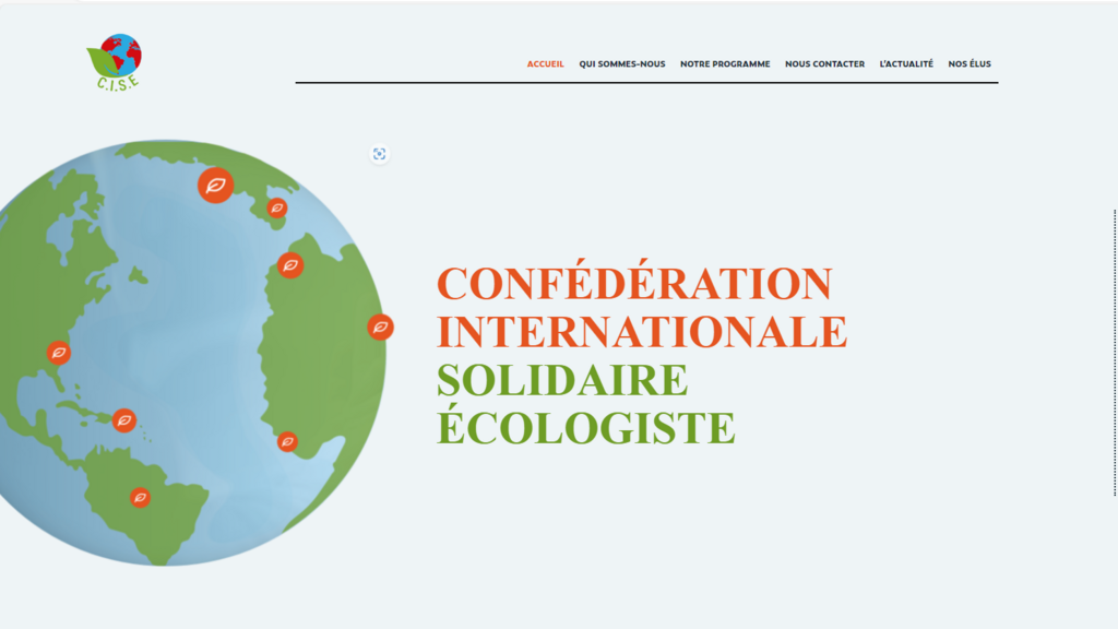 La page d'accueil de la Confédération internationale solidaire écologiste.