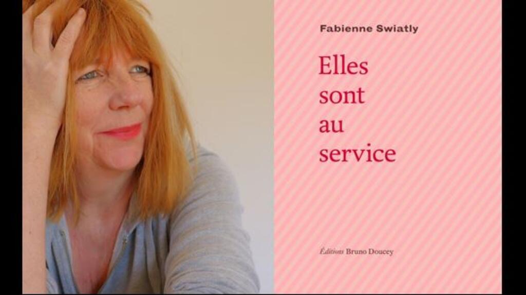 Photographie portrait de Fabienne Swiatly et couverture de son recueil de textes «Elles sont au service». Parution le 5 mars 2020 aux éditions Bruno Doucey.