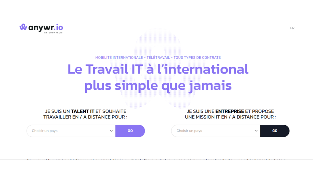 La page d'accueil du site du site de la plateforme de recrutement de talents internationaux.