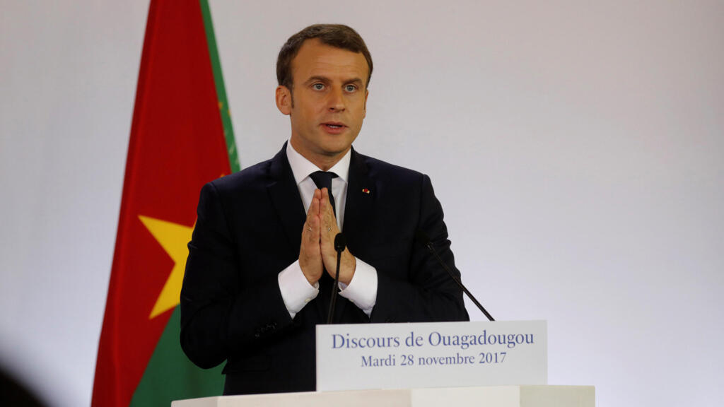 Le président français Emmanuel Macron, durant son discours à l'Université de Ouagadougou au Burkina Faso, le 28 novembre 2017.