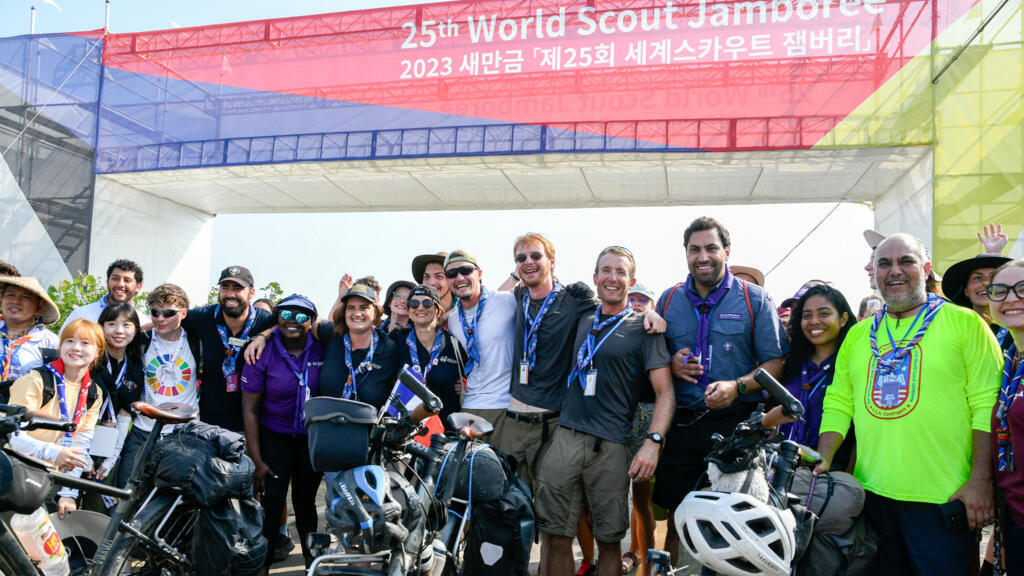 Arrivée de la Cyclodyssée au Jamboree, en Corée du Sud, le 2 août 2023.