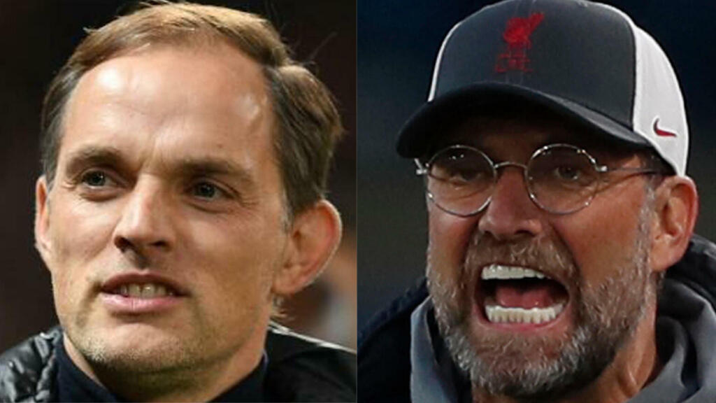 Thomas Tuchel (entraîneur de Chelsea), et Jürgen Klopp (entraîneur de Liverpool).