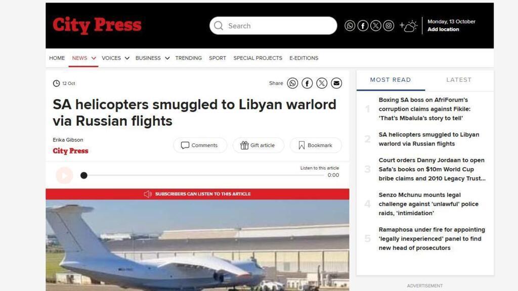 En Afrique du Sud, une livraison d'hélicoptères dans l'Est libyen fait polémique