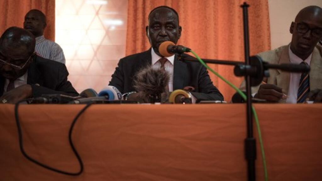 L'ancien président centrafricain François Bozize en conférence de presse, à Bangui, le 27 janvier 2020.