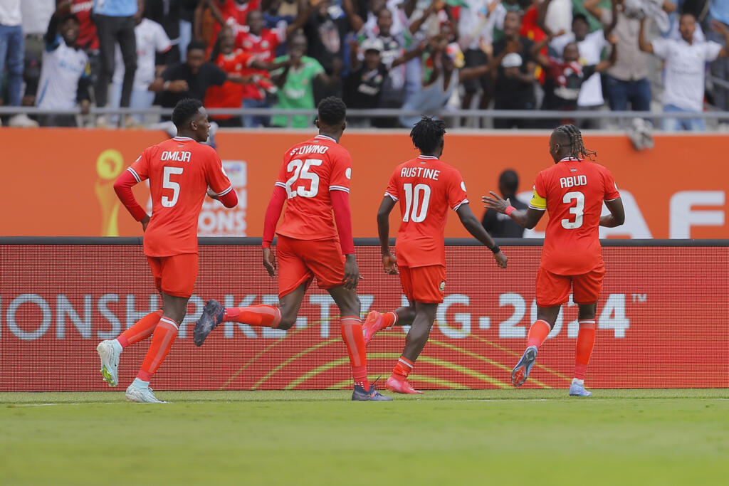 Kenya wakisherehekea baada ya Austin Odhiambo kufunga bao la ushindi