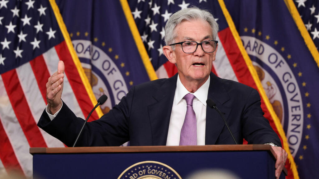 Jerome Powell, președintele Rezervei Federale, în conferință de presă.