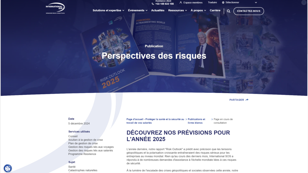 La page d'accueil du site International SOS