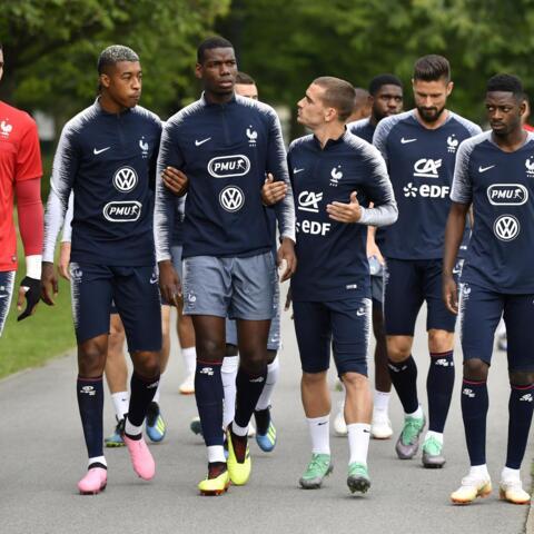 L'équipe de France de football au retour d'une session d'entrainement pour la Coupe du monde 2018, le 6 juin 2018.