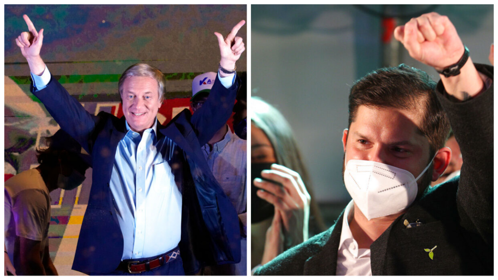 O candidato da extrema-direita José Antonio Kast e o esquerdista Gabriel Boric se enfrentarão no segundo turno das eleições presidenciais do Chile em 19 de dezembro.