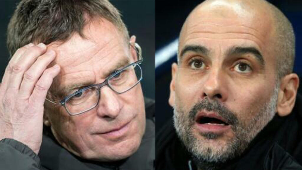 Les entraîneurs Ralf Rangnick (Manchester United) et Pep Guardiola (Manchester City).
