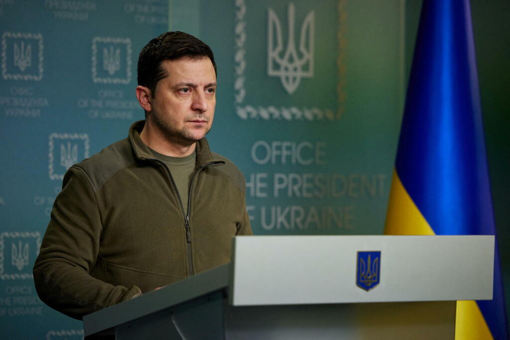 Tổng thống Ukraina Volodymyr Zelensky phát biểu, Kiev, ngày  25/02/2022, ngày thứ hai cuộc can thiệp quân sự Nga. 