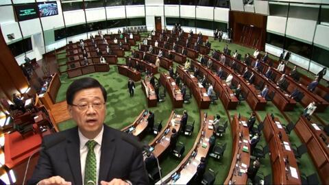 李家超(小圖)在香港立法會宣讀新一份施政報告，表明要對接中國「十五五」規畫，不少政策有推動中國內地經濟和共建一帶一路有關。2025年9月17日