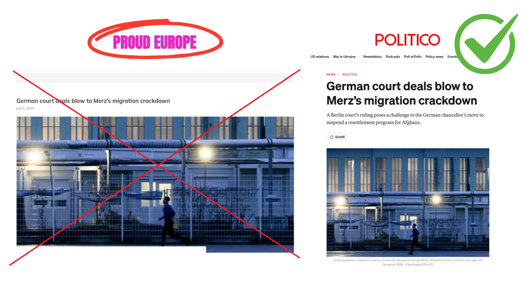 Afin de brouiller les pistes, le site fabriqué pour alimenter l'infox reprend des publications sérieuses, comme ici un article du 8 juillet 2025,  provenant d'un média politique américain.