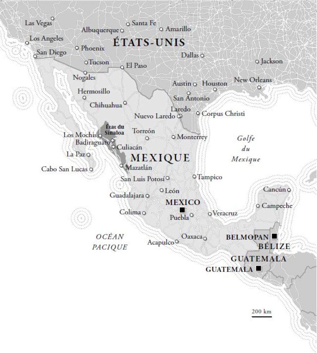 Carte du Mexique présentant le village de Badiraguato dans l'Etat du Sinaloa