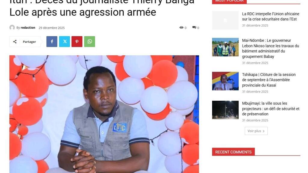 Est de la RDC: mobilisation de la presse à Bunia après le meurtre du journaliste Thierry Banga Lole