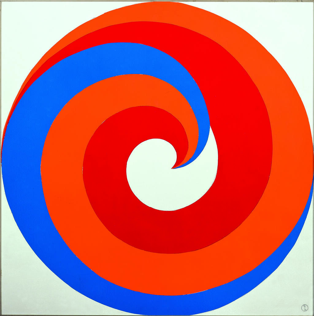 Geraldo de Barros 1923-1998 Arranjo de Tres Formas Semelhantes Dentro de Um Circulo, 1953 enamel on kelmite 23.62 x 23.62