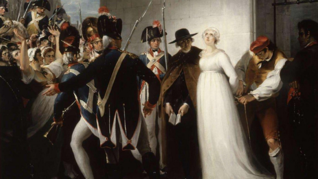 Marie Antoinette being led to the guillotine. Painting by William Hamilton (1751 - 1801.)