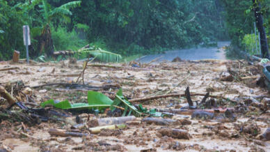 Une route bloquée par une coulée de boue à Porto Rico le 18 septembre 2022.