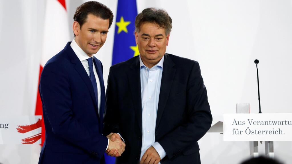 Le chancelier conservateur autrichien, Sebastien Kurz (à gauche), et le patron des Verts, Werner Kogler.
