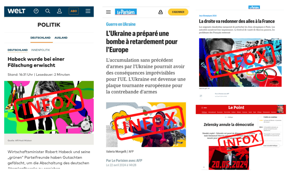 Des dizaines de faux articles circulent en ligne, même si la plupart des liens pour y accéder ne fonctionnent plus.