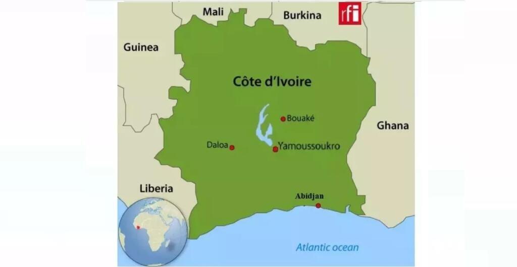Data RFI / Carte archive : Côte d'Ivoire et sa capitale Yamoussoukro + ville Abidjan