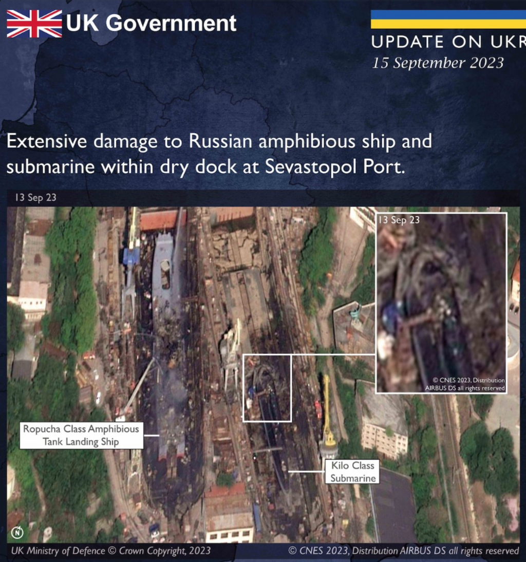 L'image satellite publiée par le ministère de la Défense britannique permet de réaliser l'ampleur des dégâts.