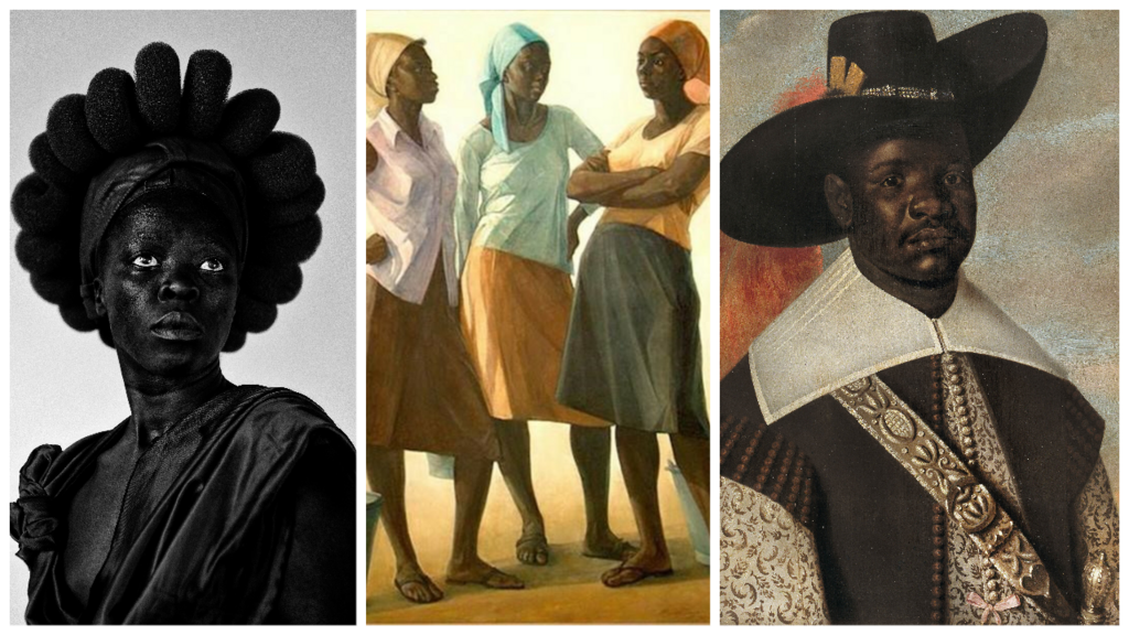 Da esquerda para direita: Ntohzake II (Parktown), 2016/ Conversa, 1951 Barrington Watson/ e  Dom Miguel de Castro, Emissário do Congo, c. 1643 Autor desconhecido.