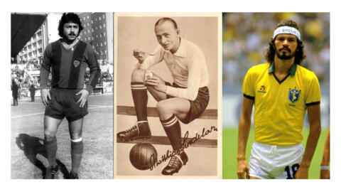 Trois footballeurs contre la dictature, de gauche à droite : Carlos Caszely, Matthias Sindelar, Socrates. 