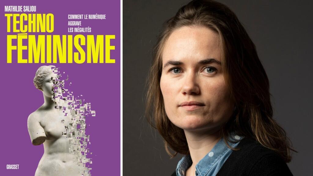 La journaliste Mathilde Saliou et la couverture de son livre "Technoféminisme" (Grasset).