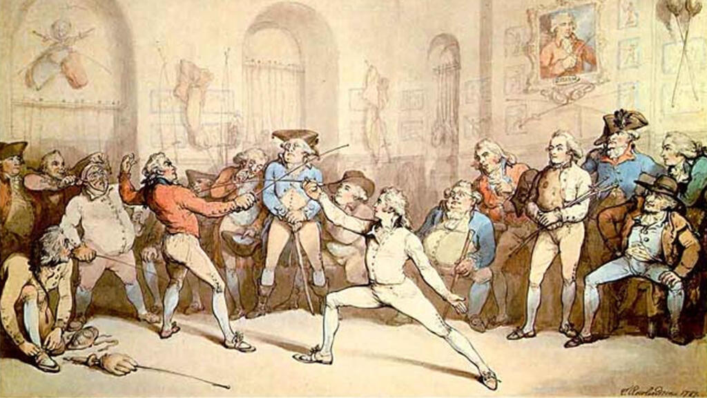 « I Shall Conquer This » Thomas Rowlandson. Assaut d’armes à l'Académie d'armes Angelo.