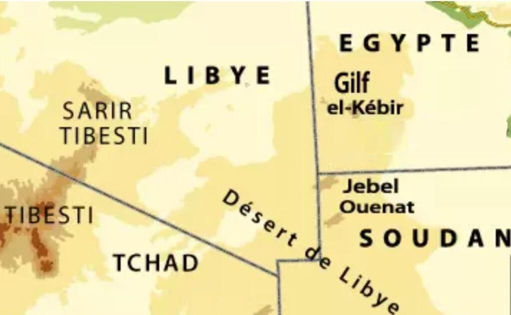 存档地图 / 非洲 ：一条边境线上的四个国家：利比亚、乍得、苏丹、埃及。
Carte d'archive /  Afrique - Sur la ligne frontalière entre quatre pays la Libye - le Tchad - le Soudan - l'Egypte. （illustration)