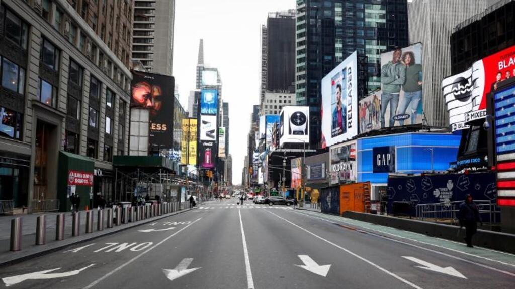 Le quartier de Times Square presque vide, à New York (Etats-Unis), le 19 mars 2020.