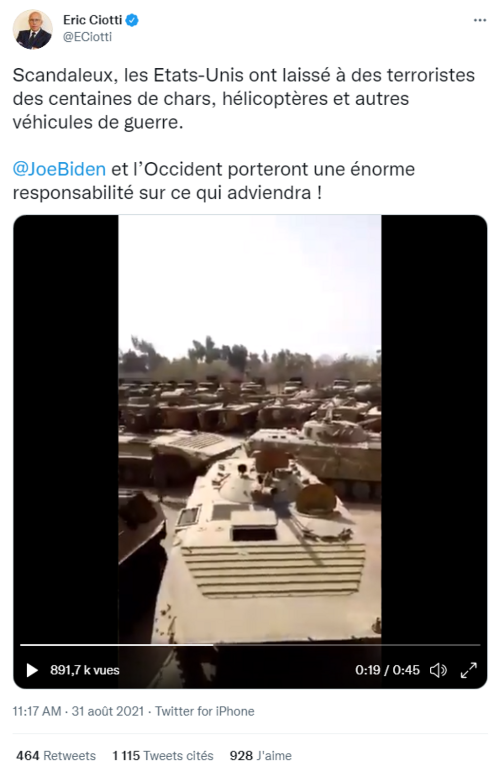 Tweet de Eric Ciotti
