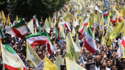 Des manifestants participent à un rassemblement anti-israélienne suite aux frappes israéliennes sur l'Iran, à Téhéran, en Iran, le 13 juin 2025