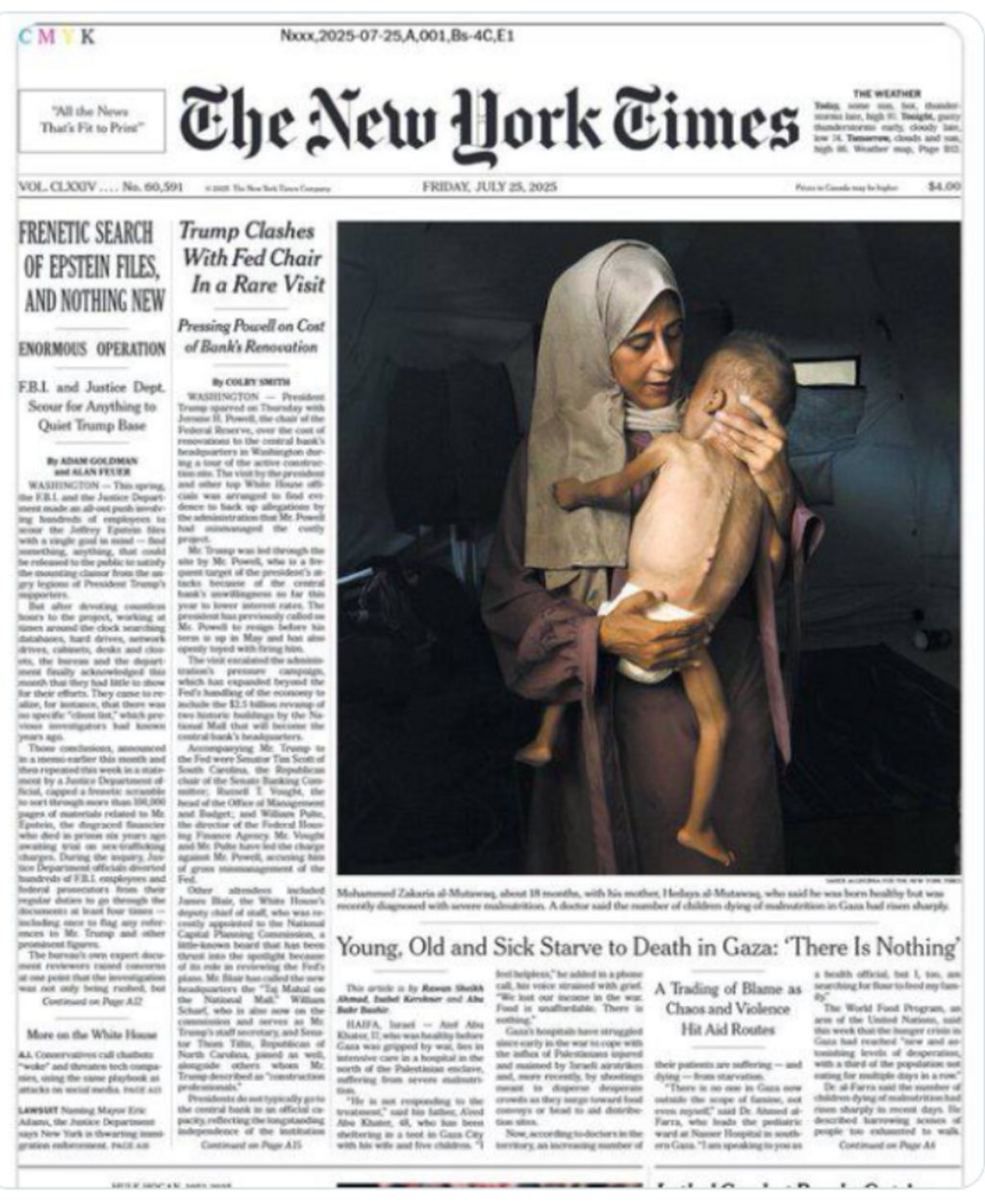 La une du New York Times, objet de vives critiques israéliennes.
