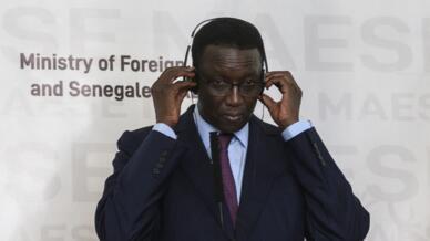 Amadou Ba lors d'une conférence de presse à Dakar le 16 février 2020 lorsqu'il était encore ministre des Affaires étrangères.