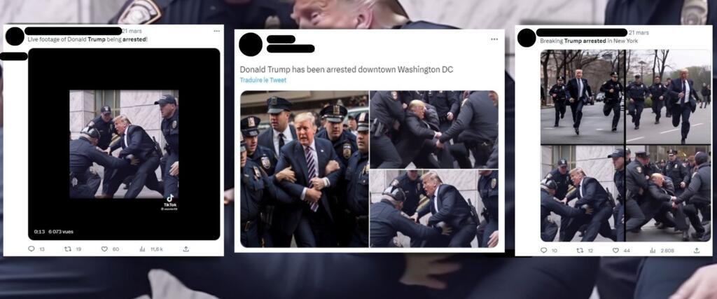 Certains internautes partagent ces images en affirmant, à tort, qu'elles illustrent l'arrestation de Donald Trump.