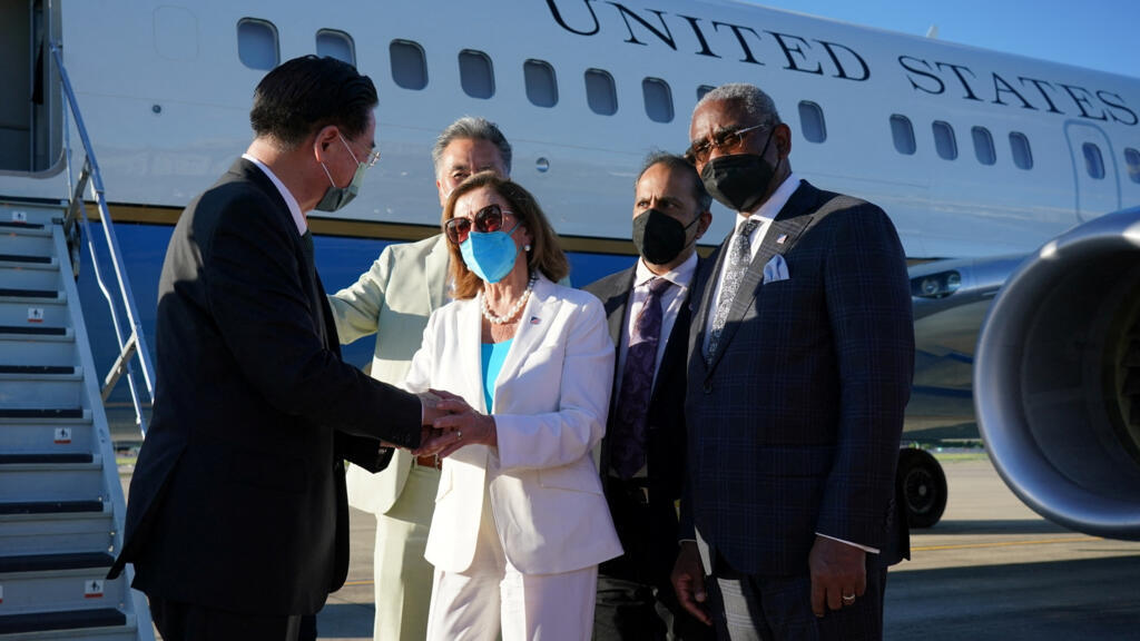 Nancy Pelosi lors de son départ de Taïwan le 3 août 2022.