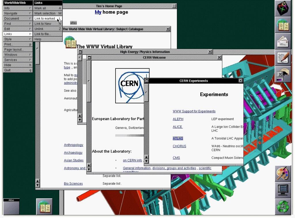 Le navigateur WorldWideWeb original de Tim Berners-Lee en 1993